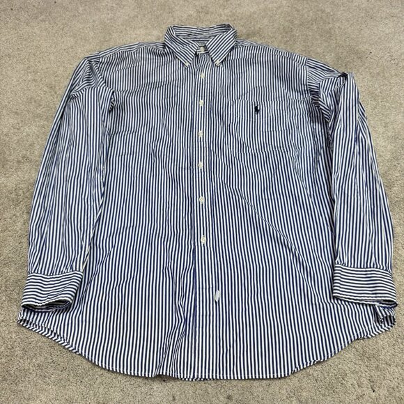 Ralph Lauren Button Down Shirt Blue White Striped Long Sleeve Large - Picture 1 of 11